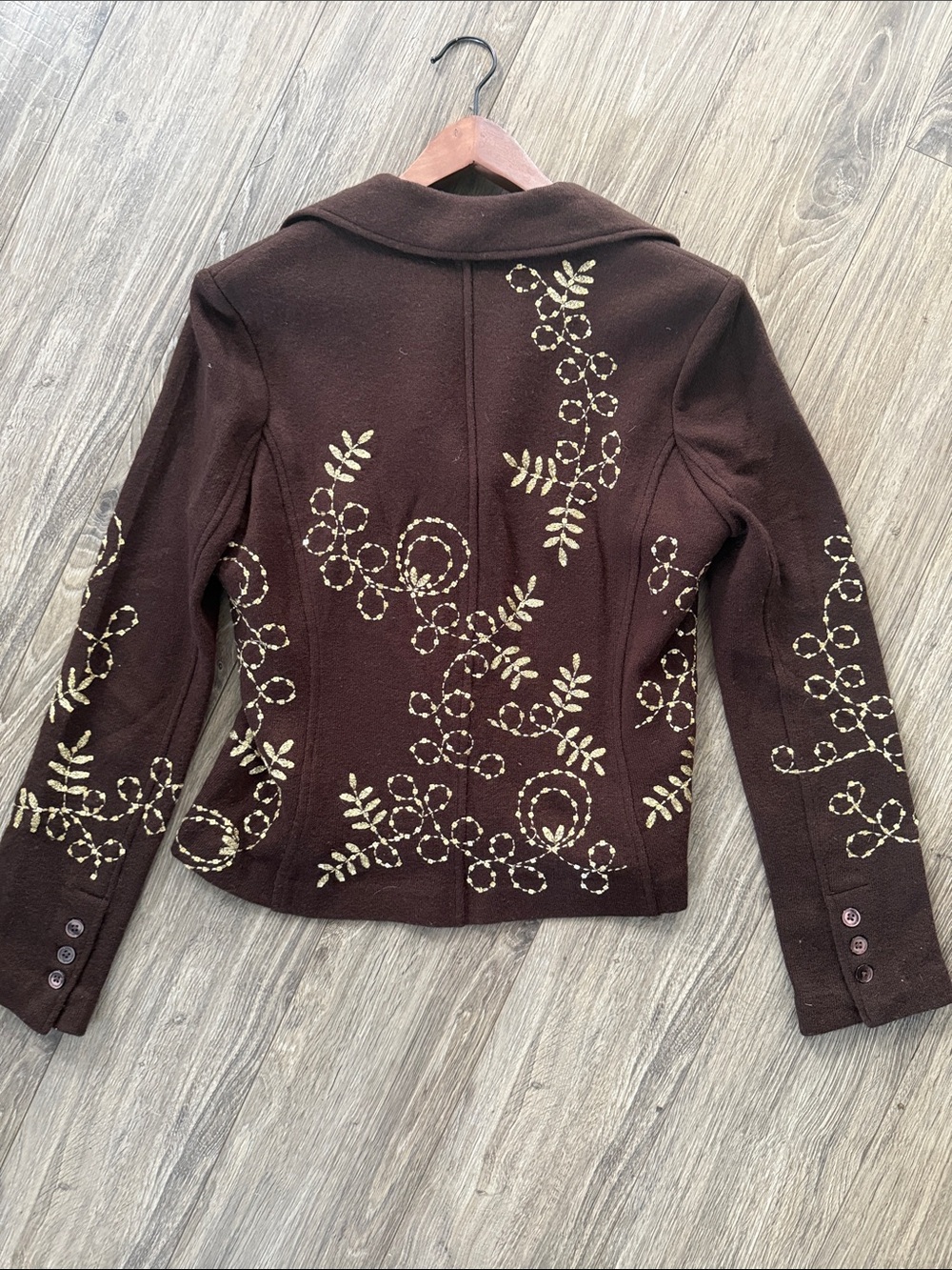 Karen Kane Wool Dark Brown Embroidered Women's Blazer Jacket Sz L - Picture 7 of 7